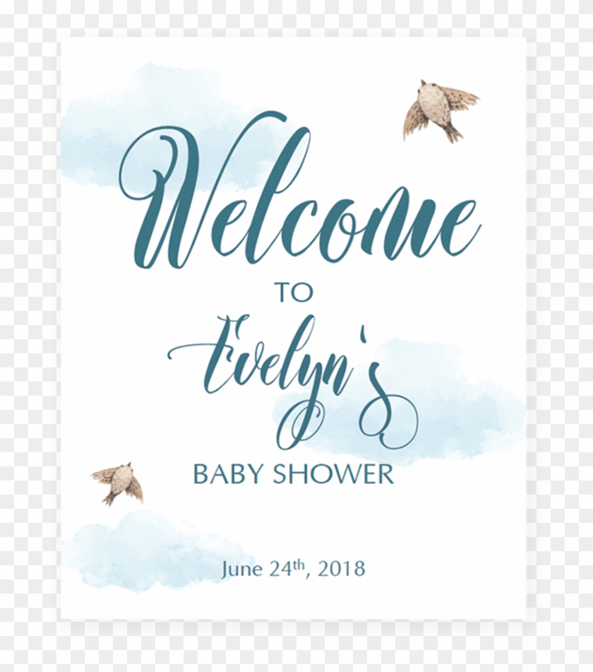 Printable Baby Shower Welcome Sign With Blue Watercolor - Calligraphy Clipart #390624