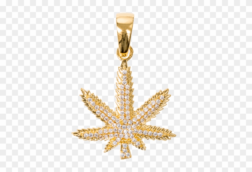 Iced Weed Leaf In Yellow Gold - Pendant Clipart