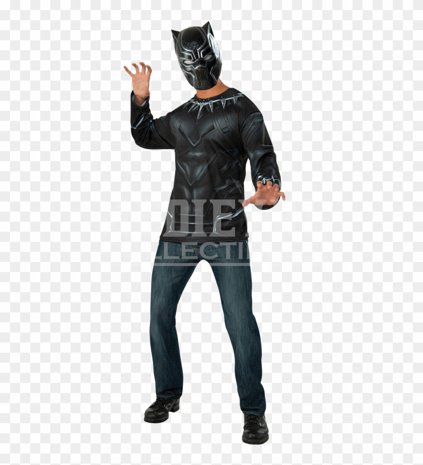 Adult Black Panther Costume Top And Mask Set - Black Panther Costume Adult Clipart #392485