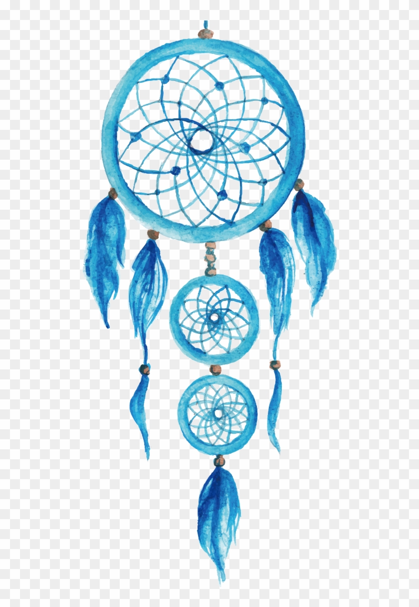 Watercolor Vector Hand Painted Illustration Dreamcatcher - Blue Dream Catcher Watercolor Clipart