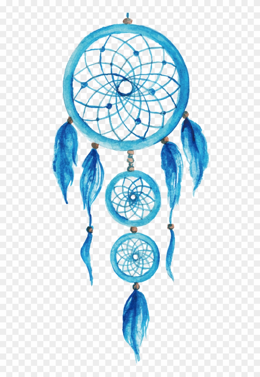 Watercolor Vector Hand Painted Illustration Dreamcatcher - Blue Dream Catcher Watercolor Clipart #393882