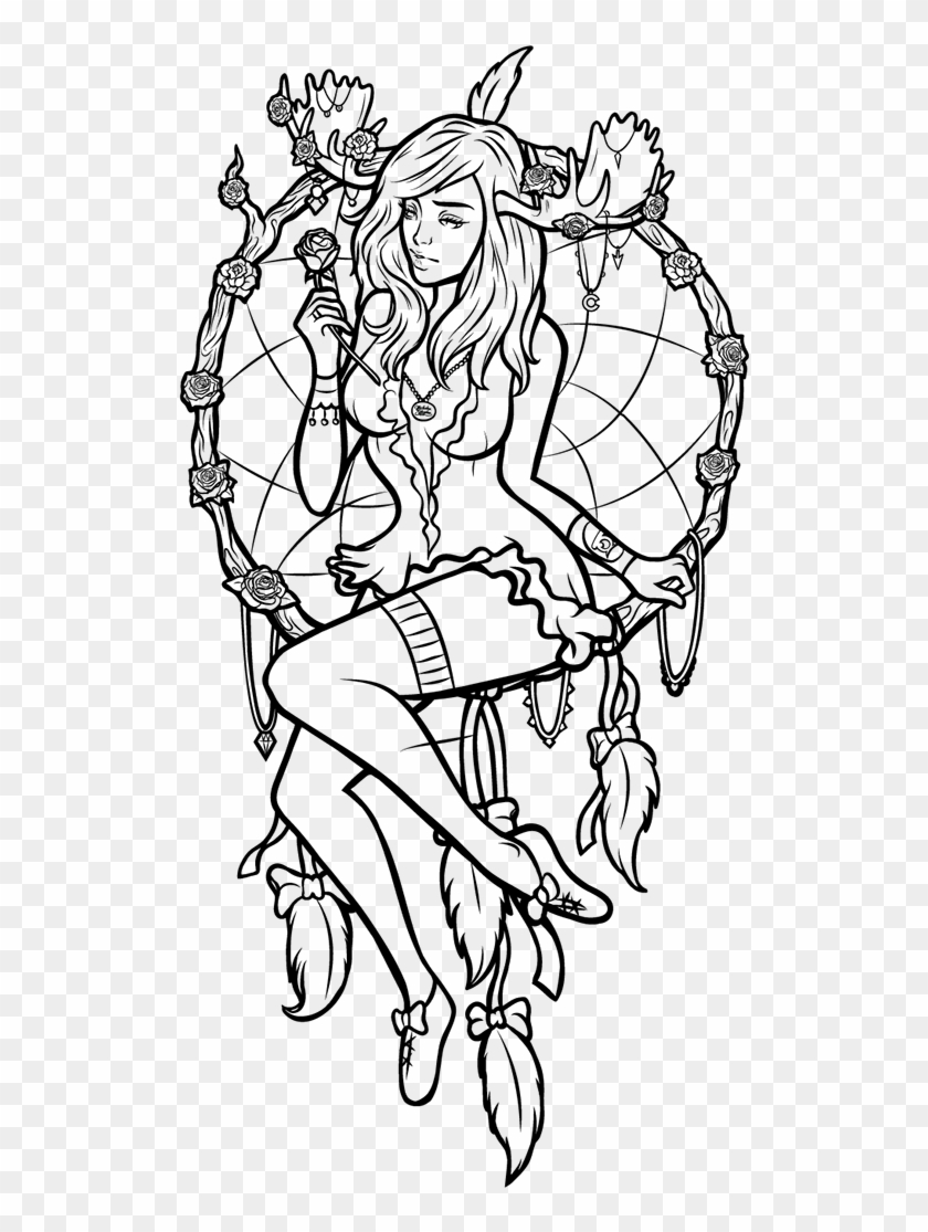Banner Black And White Stock Dreamcatcher At Getdrawings - Line Art Clipart #393932