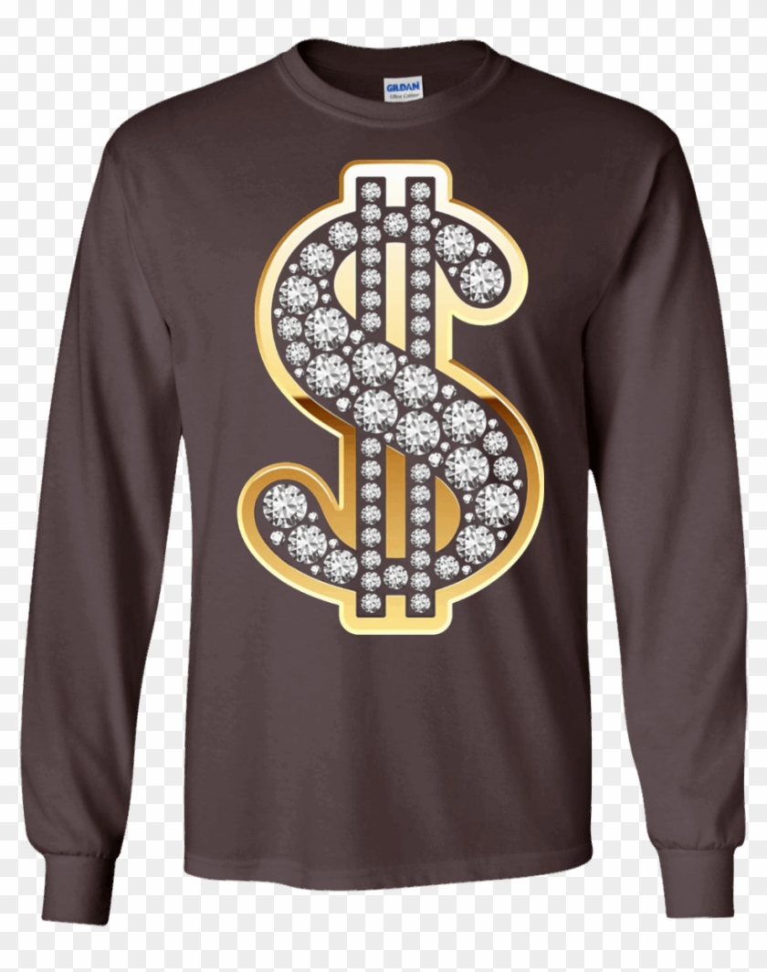 Dollar Sign Gold Diamond Bling T-shirt Long Sleeve - Dollar Sign With Diamonds Clipart #395463