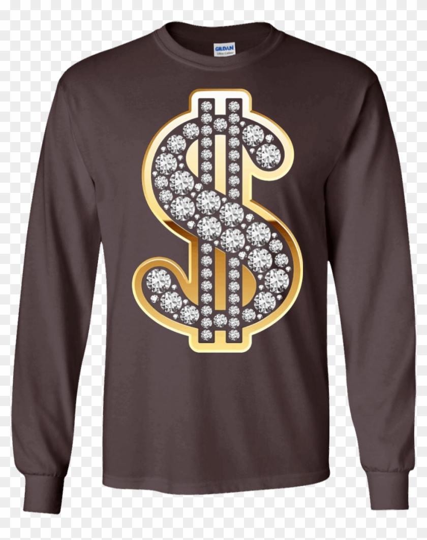 Dollar Sign Gold Diamond Bling T-shirt Long Sleeve - Dollar Sign With Diamonds Clipart