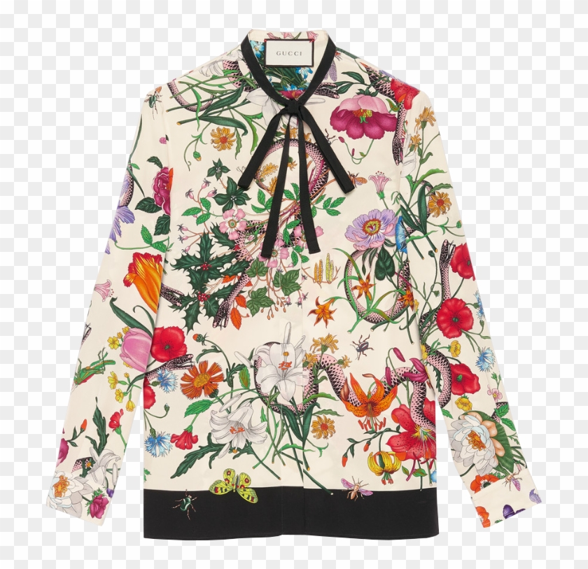 Gucci Flora Snake Print Silk Shirt - Floral Gucci 2016 Shirt Clipart #396328