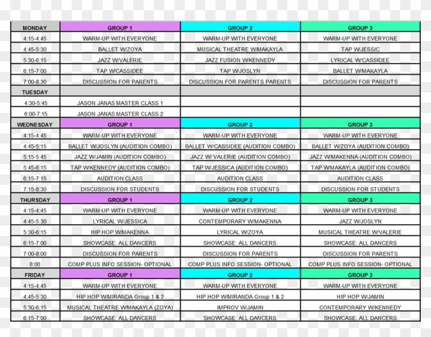 Baked A Cake & Witch Doctor Group - Weekly Fitness Plan Table Clipart