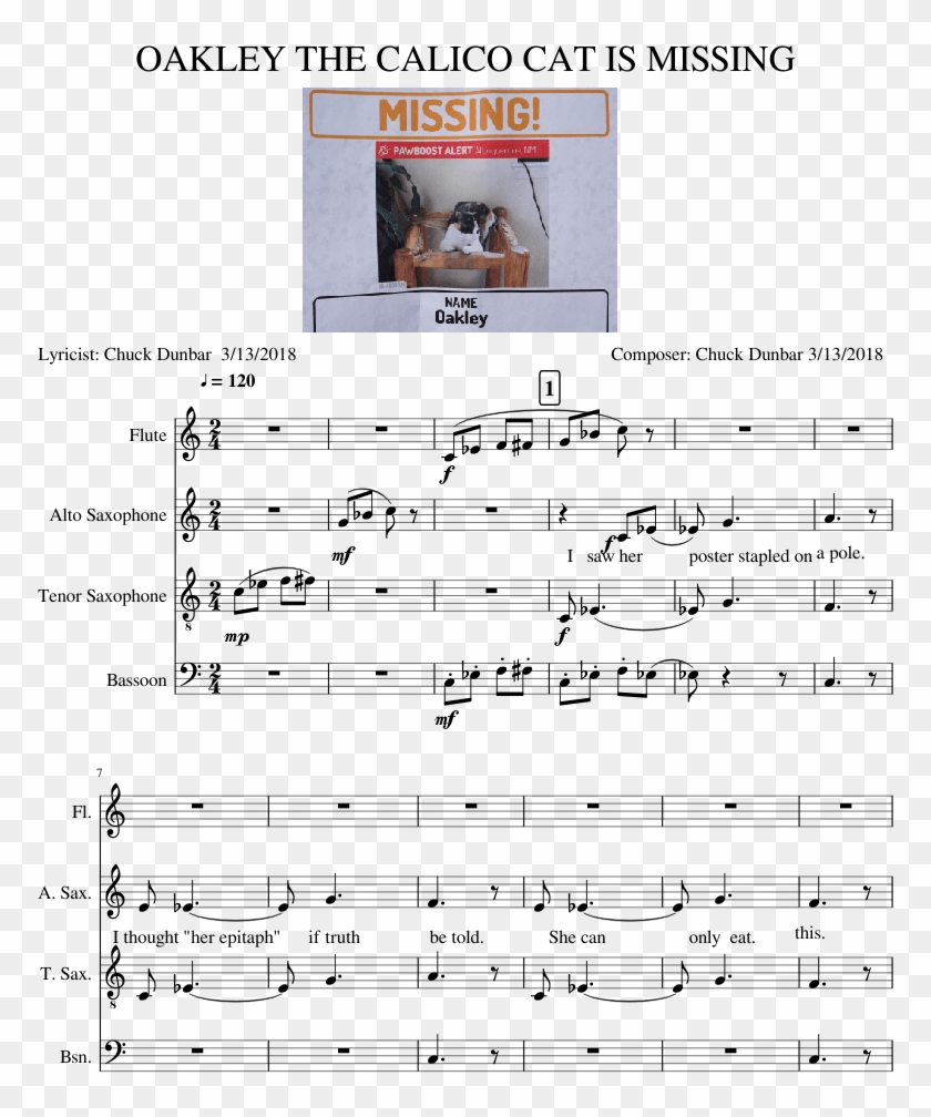 Oakley The Calico Cat Is Missing Piano Tutorial - Sheet Music Clipart
