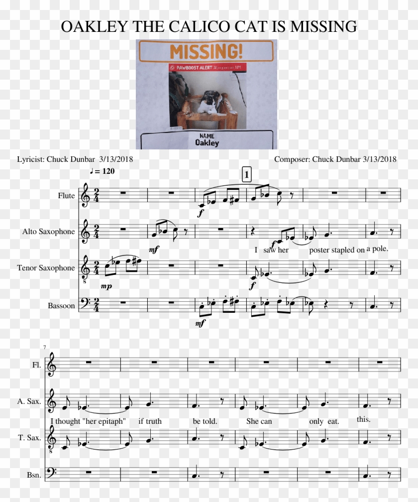 Oakley The Calico Cat Is Missing Piano Tutorial - Sheet Music Clipart #3903350