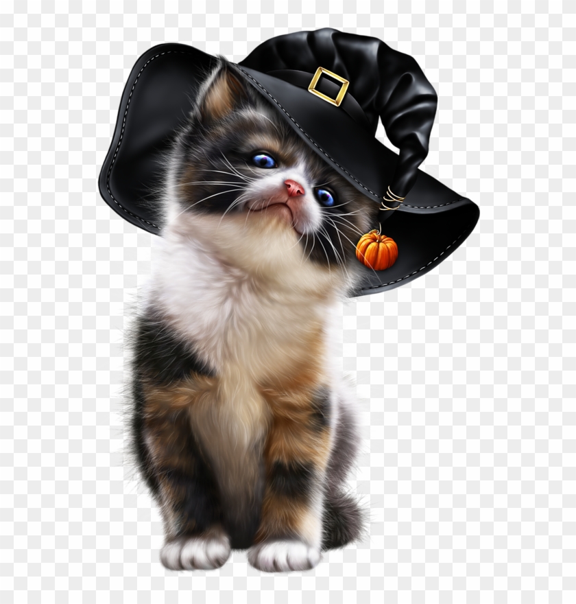 Blonde Witch With Calico Kitten - Cat Clipart