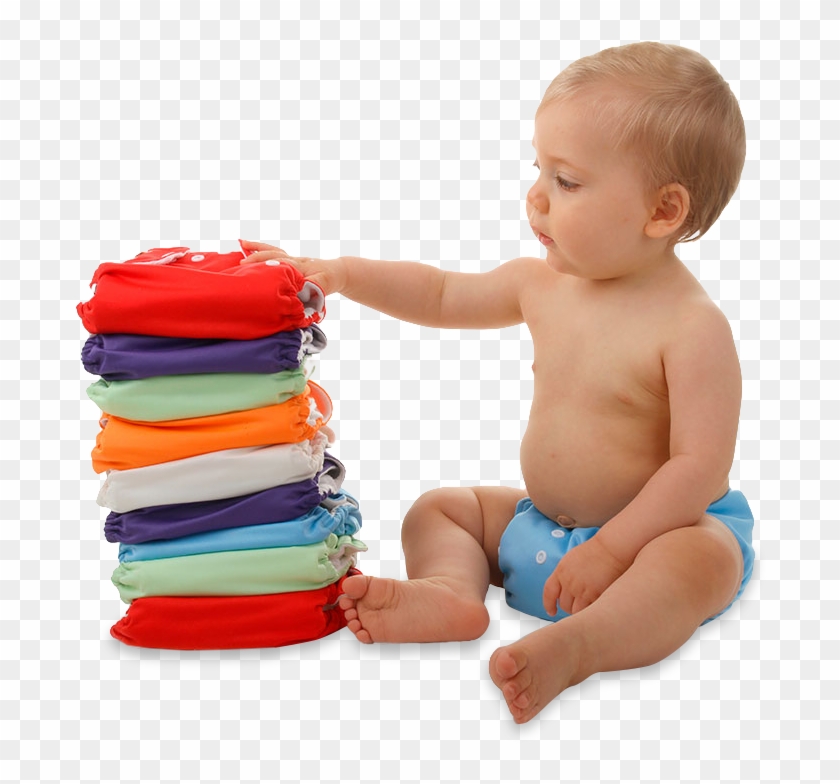 Baby With Diapers - Baby In Cloth Diaper Clipart #3907387