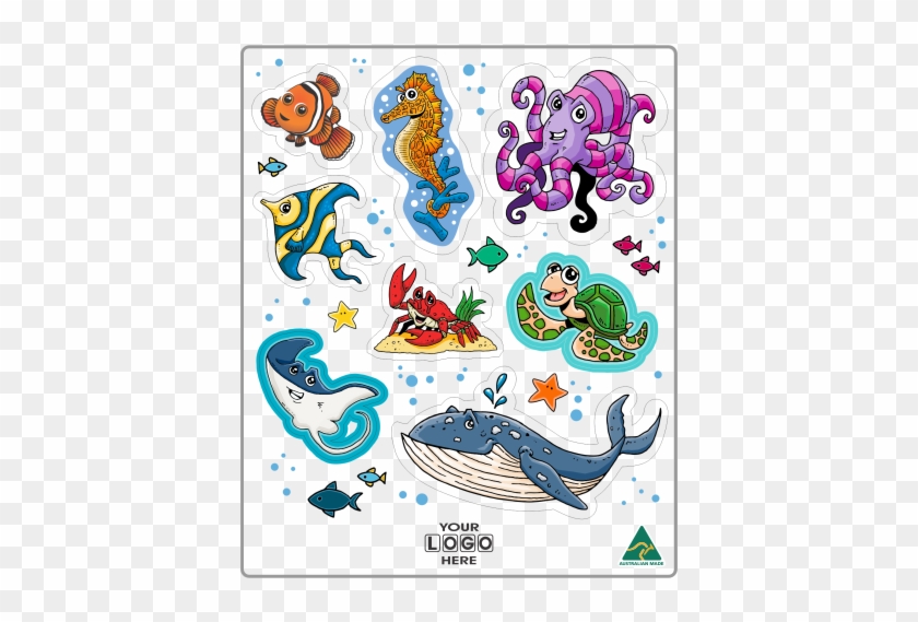 18 30 0001 Sea Life Sticker Set - Cartoon Clipart #3915381