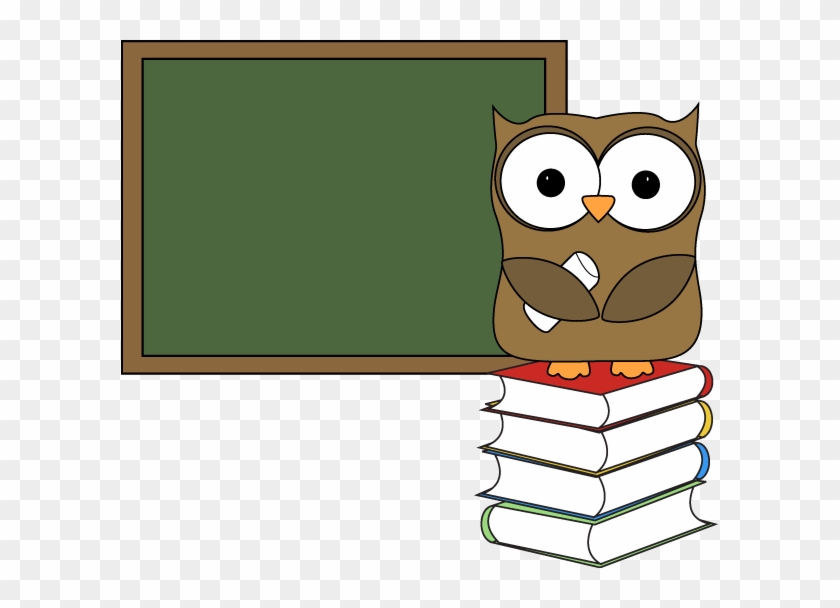 Owl With Books And Chalkboard Clip Art - Png Download
