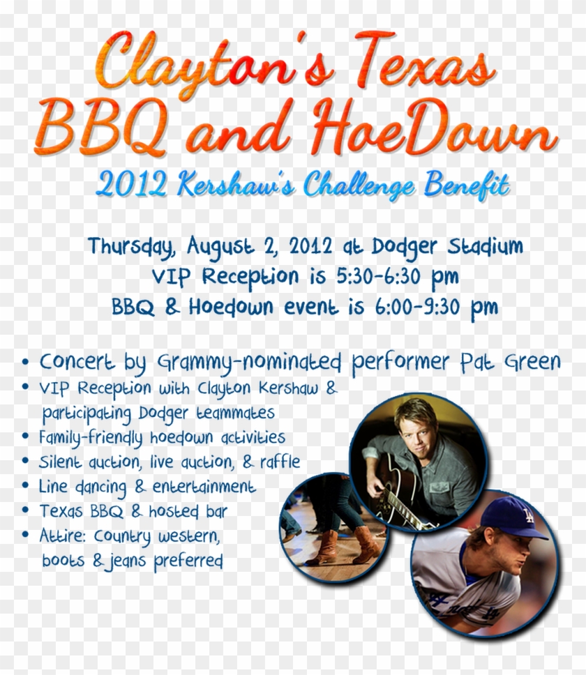 Clayton Kershaw Will Host Clayton's Texas Bbq And Hoedown - Poster Clipart #3919333