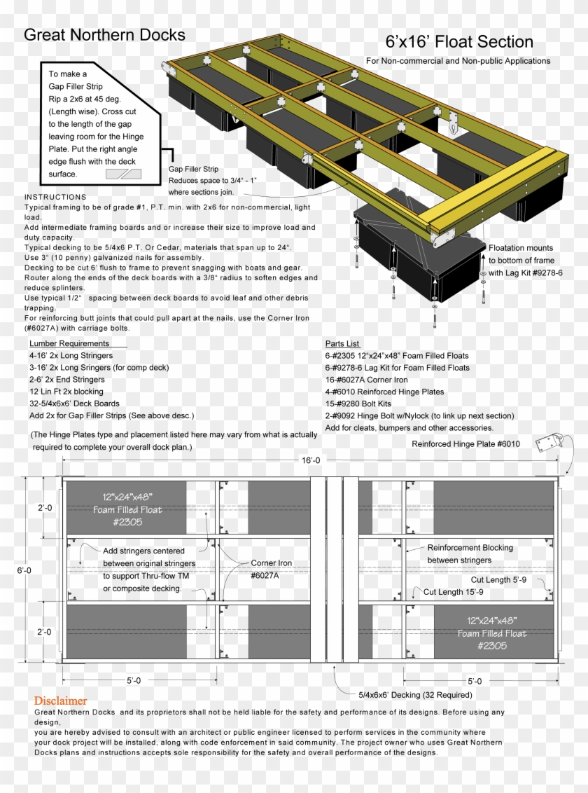 Instruction6x16floatgnd Lake Dock, Boat Dock, Floating - Dock Plans Clipart