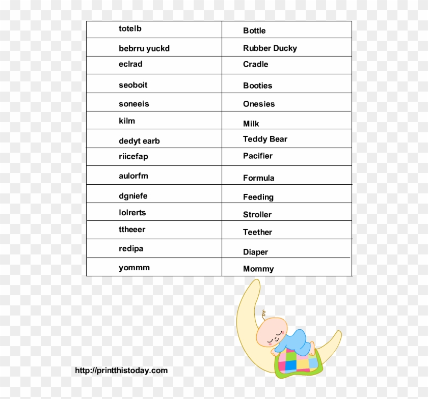 Click Here To Download The Solution To This Game Baby - Baby Shower Games Unscramble Answers Clipart