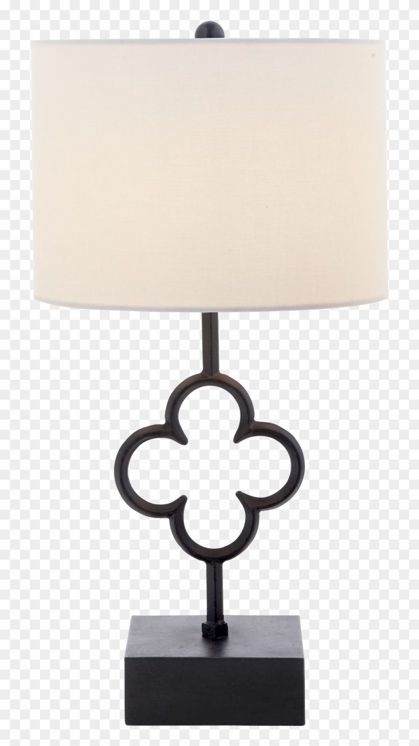 Quatrefoil Accent Lamp In Aged Iron With Linen Shade - Lampshade Clipart