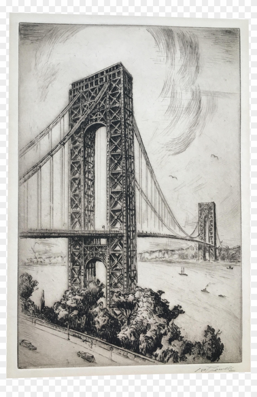 Etching Drawing Print - Mid Hudson Bridge Sketch Clipart #3928462