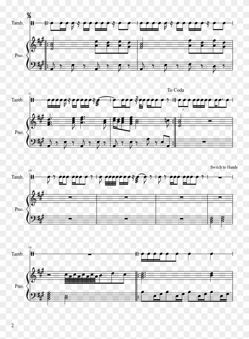 Tambourine Solo In A Major - Musical Notation Clipart