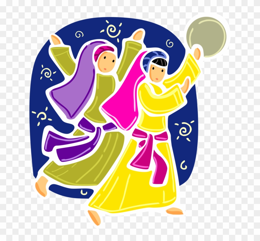 Vector Illustration Of Hebrew Jewish Women Celebrate - Clipart Miriam Tambourine - Png Download #3935820