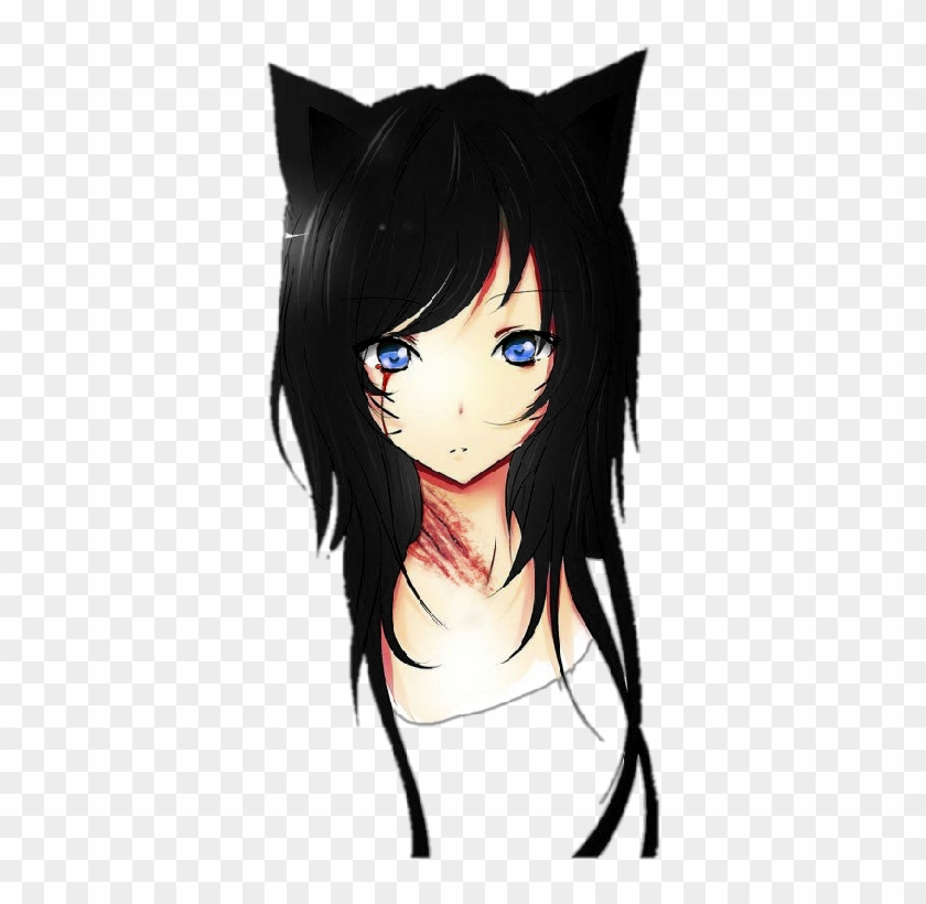 #girl #neko #cat #anime #sad #blood #bloody #black - Cute Wolf Anime Girl Clipart