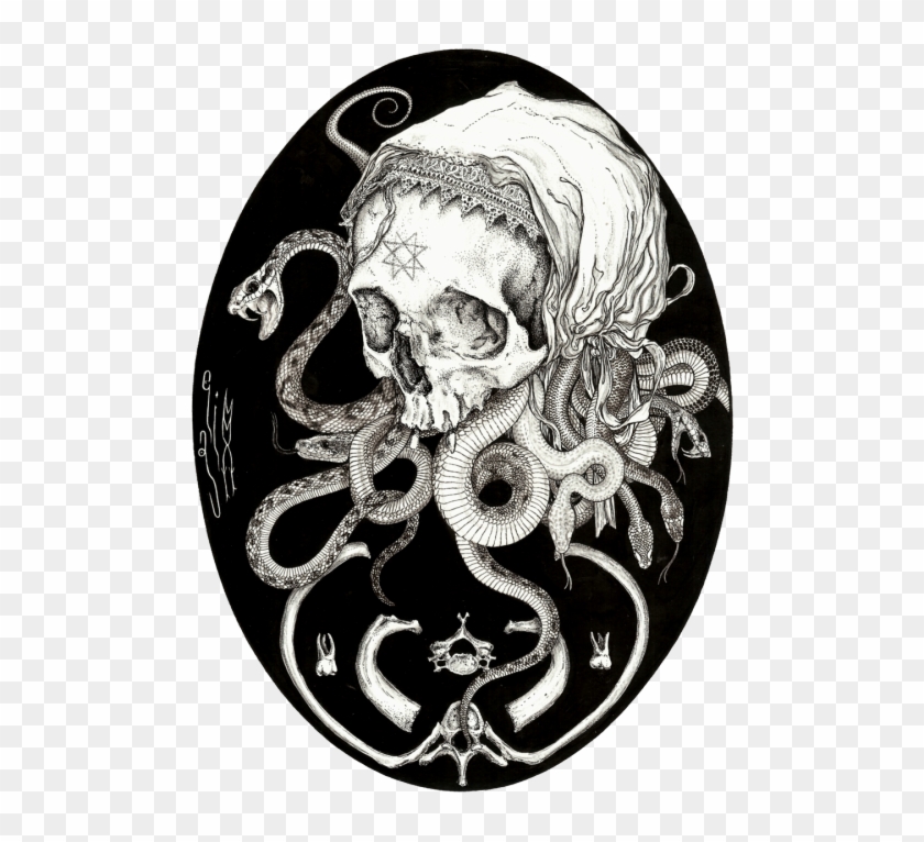 Illustration Death Art Skull Snake Macabre - Skull And Snake Art Clipart #3938141