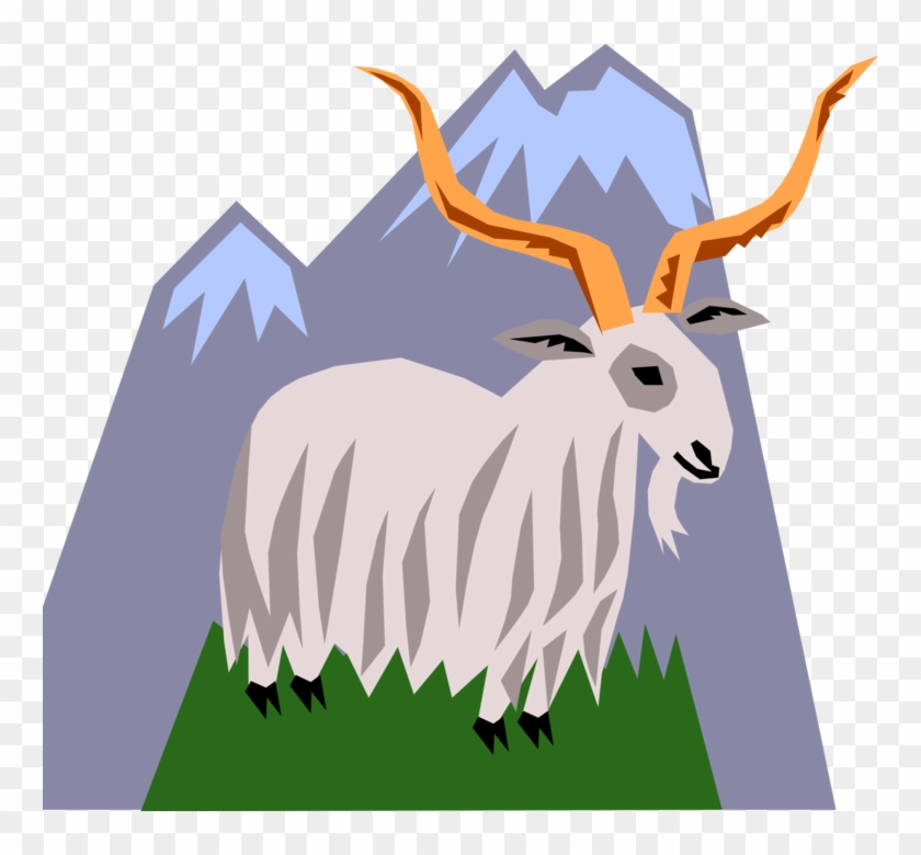 Vector Illustration Of Mountain Goat With Horns Climbing - Antelope Clipart #3938623
