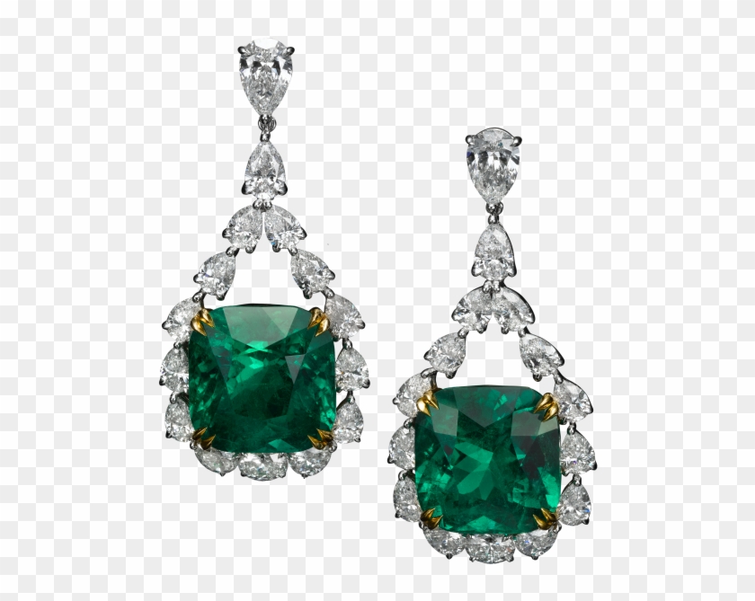 Earrings With 37ct Colombian Emeralds And 11ct Diamonds - Earrings Clipart #3939872