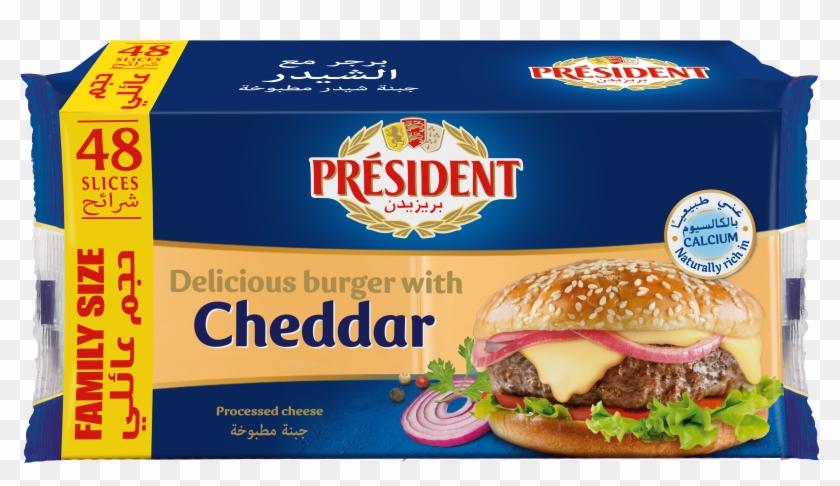 President Burger With Cheddar 48 Slices - President Cheddar Cheese Slice Clipart