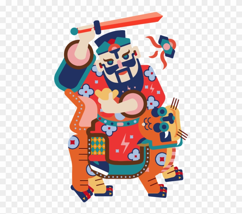 Cartoon Flat Gods Paper Cut Decorative - Chinese New Year Clipart