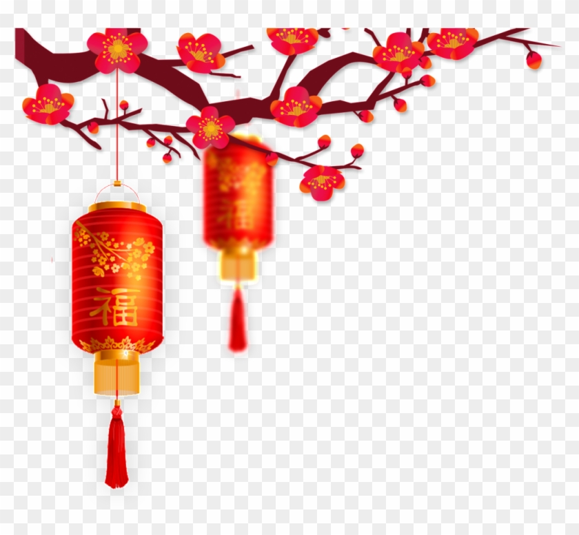 Red Lanterns Hanging High Transparent Illustration - Light Yellow Flowers Background Clipart #3952466
