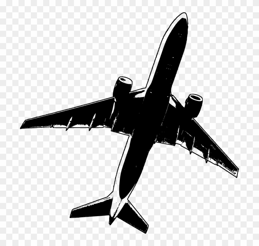Airline Airplane Black And White Gray Grey Jet - Airplane Flying Silhouette Png Clipart