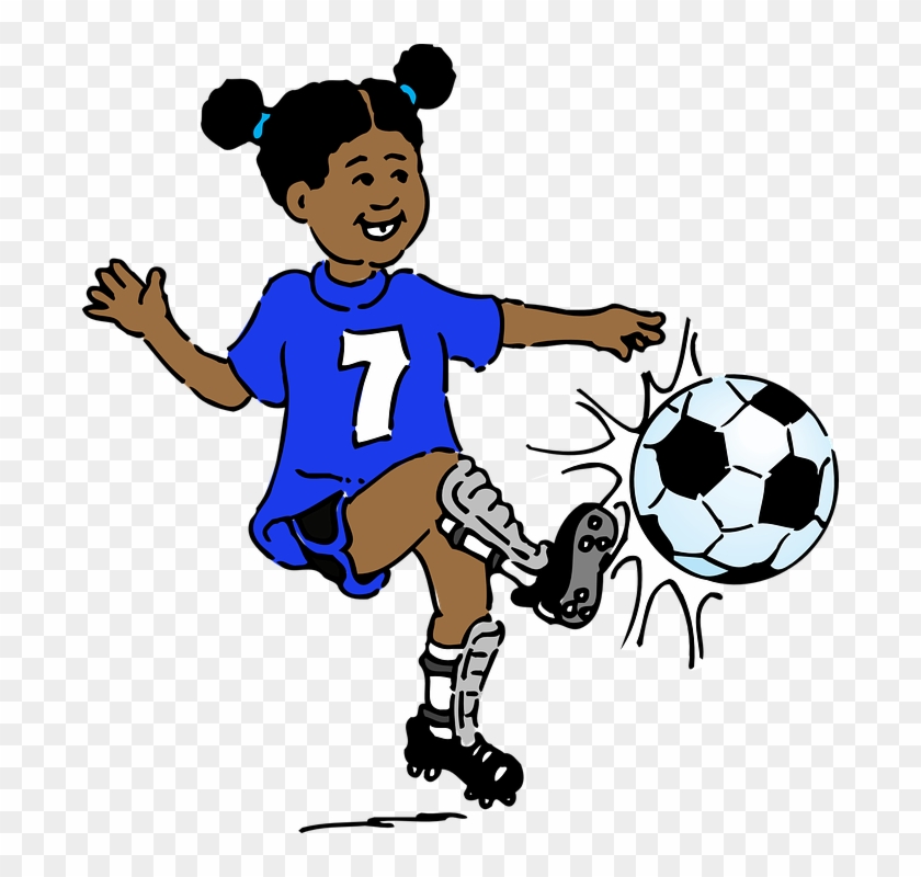 Girl Soccer Play Seven Black Hair Pigtail Kick - Kick Clip Art - Png Download