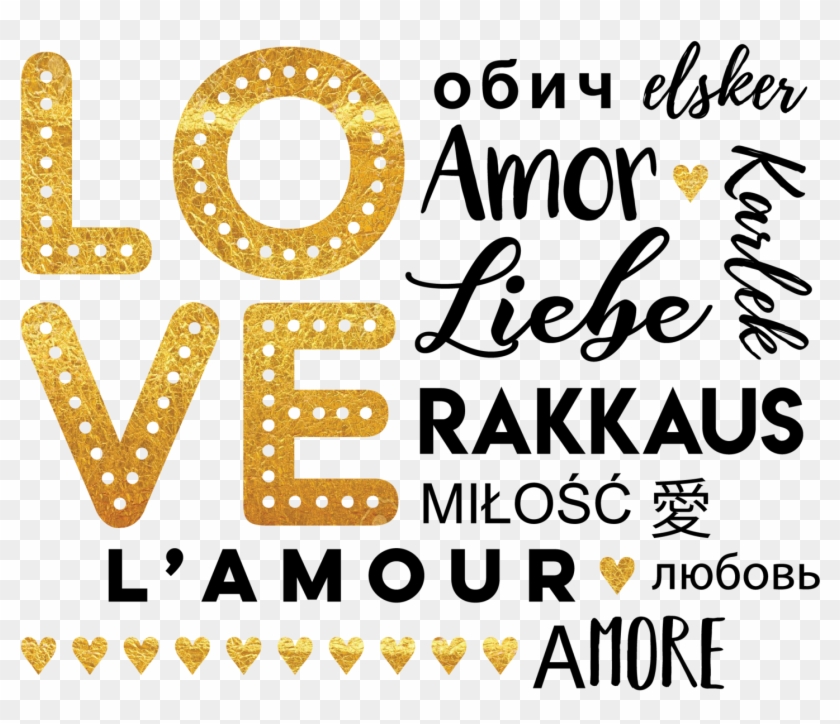Love Multi Language Gold Glitter Valentine's Short - Calligraphy Clipart #3962644