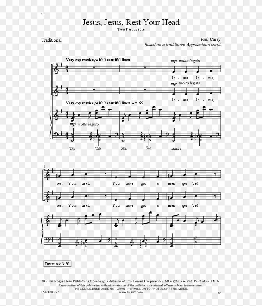 Click To Expand Jesus Jesus Rest Your Head Thumbnail - Sheet Music Clipart #3966088