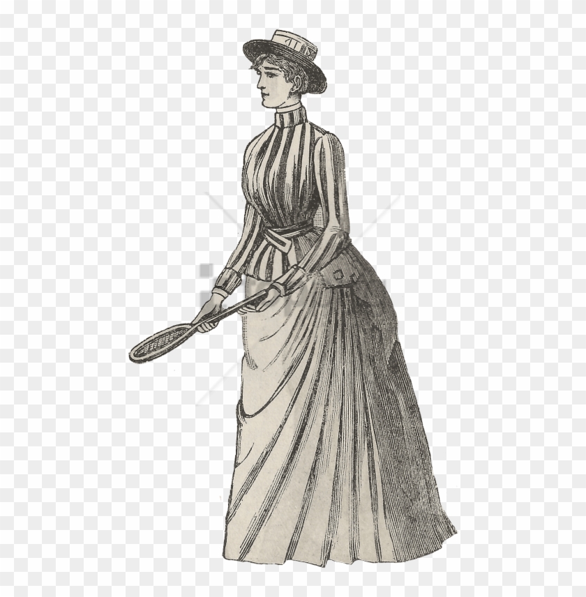 Free Png Download Vintage Tennis Player Woman Png Images - Victorian Era Dress Drawing Clipart #3966601