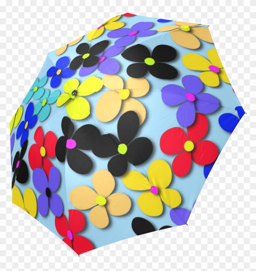 Hippie Trippy Love Peace Flowers Foldable Umbrella - Umbrella Clipart #3966634