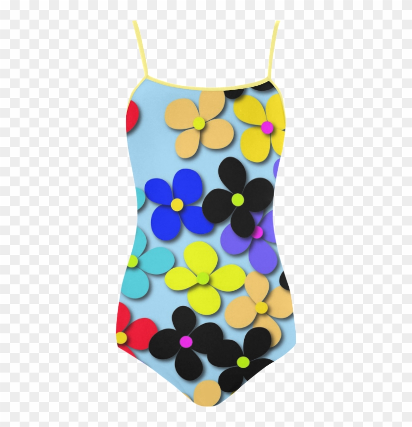 Hippie Trippy Love Peace Flowers Strap Swimsuit - Maillot Clipart #3966955