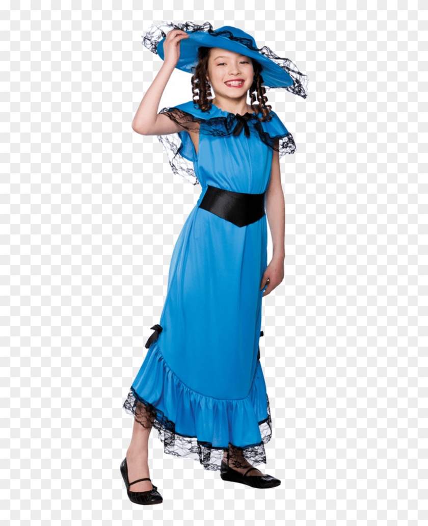 Child Victorian Lady Costume - Book Character With Blue Dress Clipart