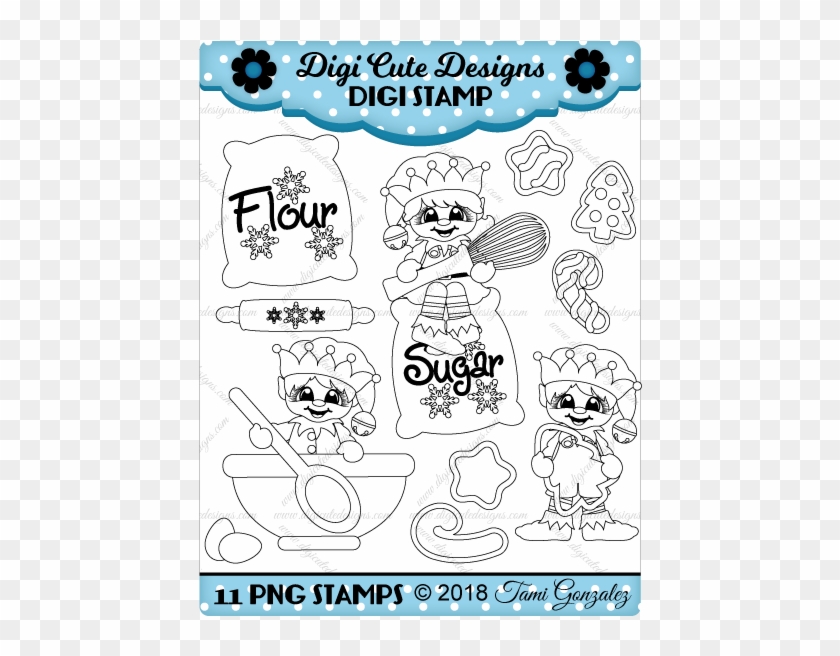 Christmas Cookie Elves Digi Stamp-christmas, Baking, - Candy Corn Clipart