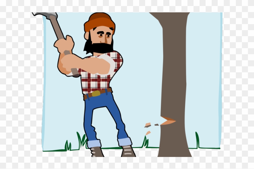 Lumberjack Cutting Down Tree Clipart - Png Download