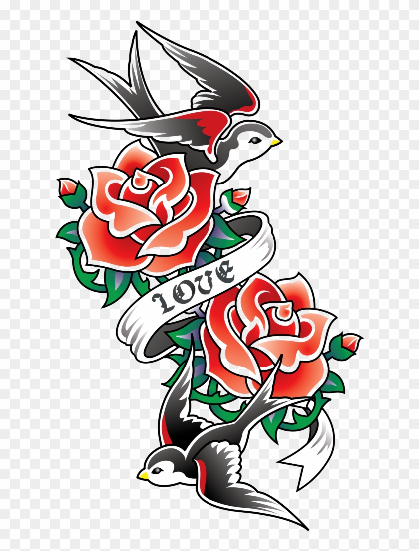 Mq Red Rose Bird Swallow Tattoo - Rose Arm Tattoo Png Clipart #3969348