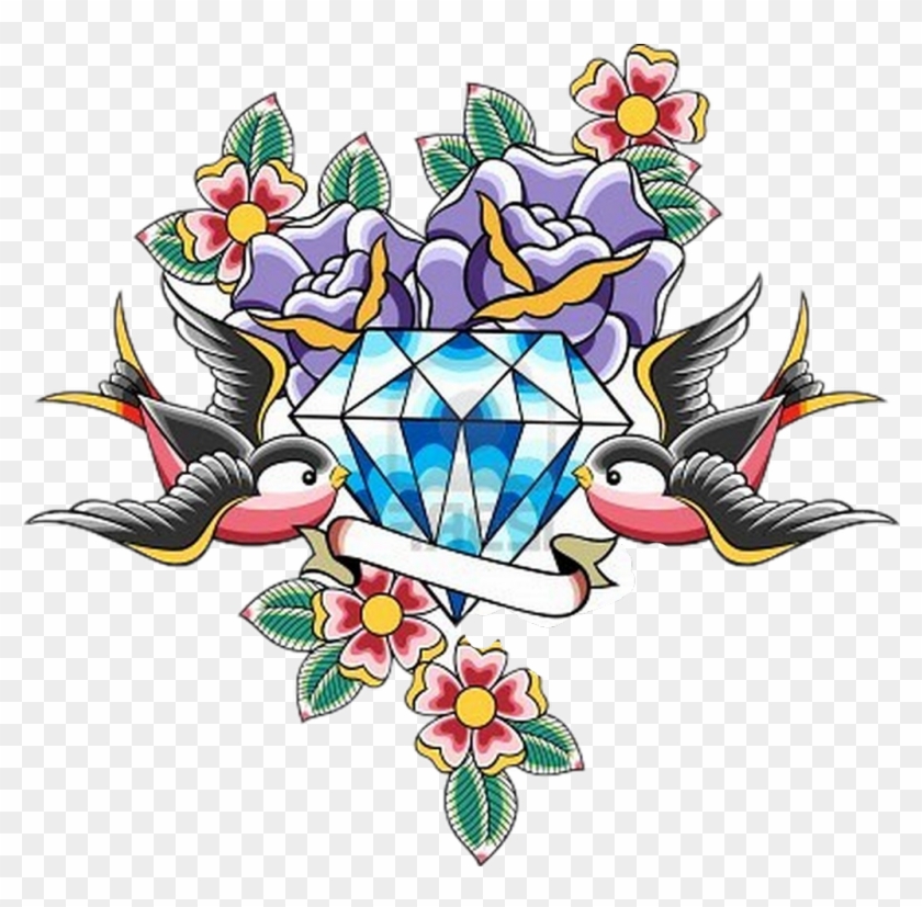 #diamond #sparrow #tattoo #traditional #freetoedit - Old School Diamond Tattoo Clipart