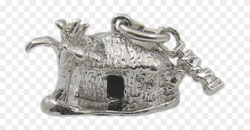 Sterling Silver Tropical Tiki Hut Palm Grass Hawaii - Belt Buckle Clipart