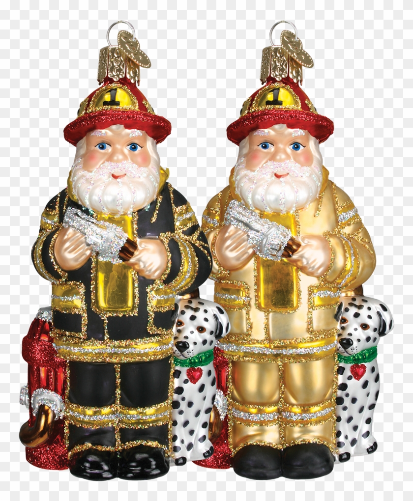 Fireman Santa Glass Christmas Ornament - Ornament Clipart