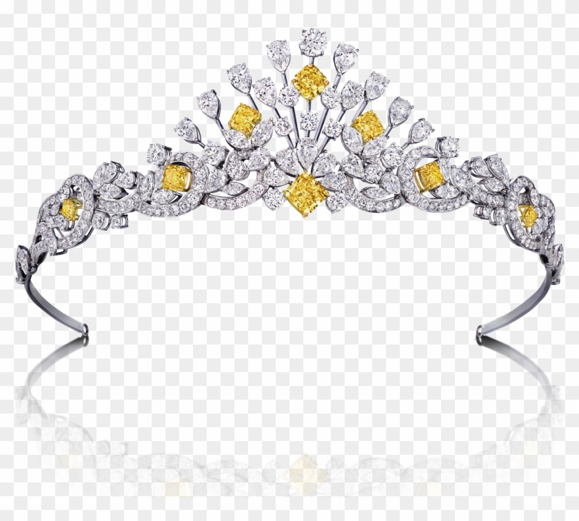 Modern Yellow & White Diamond Scroll Motif Tiara By - Graff Yellow Diamond Tiaras Clipart #3970646