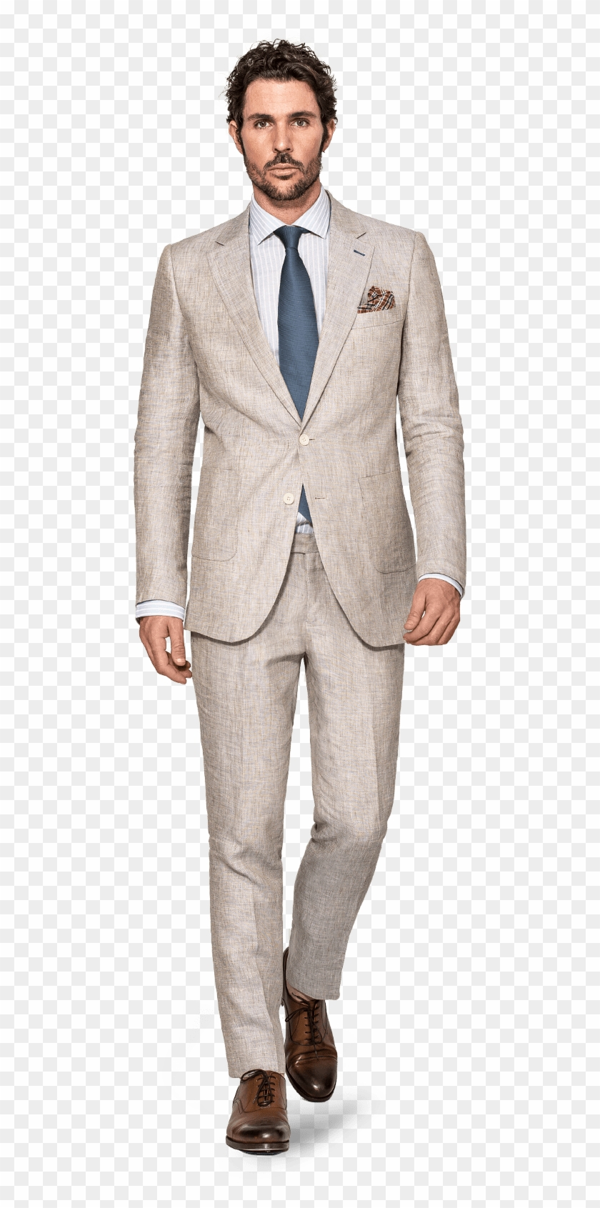 Beige Linen Custom Tailored Suit - Beige Linen Suit Blue Tie Clipart #3972512