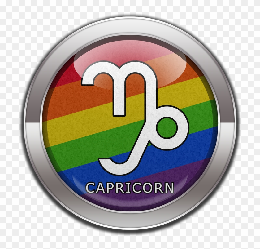 Capricorn Horoscope Symbol On Round Lgbt Rainbow Pride - Rainbow Flag Clipart