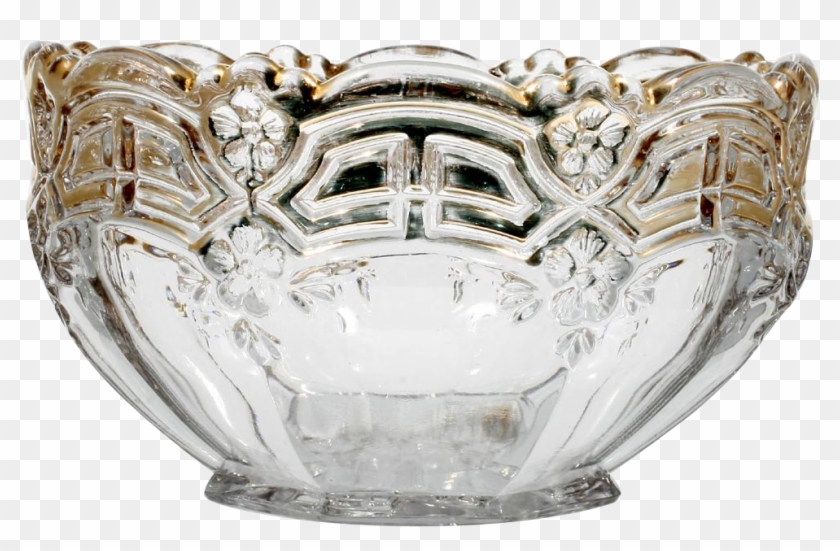Reverse 44 Eapg Glass Bowl Gold Trim Antique Pressed - Vase Clipart