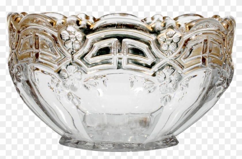 Reverse 44 Eapg Glass Bowl Gold Trim Antique Pressed - Vase Clipart #3975459