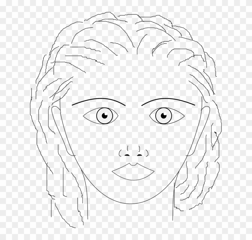 Girl Avatar Pretty Woman Face Line Art Outline - Line Art Clipart